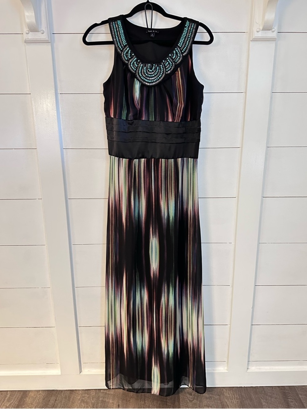 Sam & Jo S Multicolor chiffon necklace embellished sleeveless Aztec maxi dress